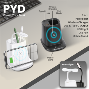 Power Your Desk | PYD | Wireless Charger | USB Fan