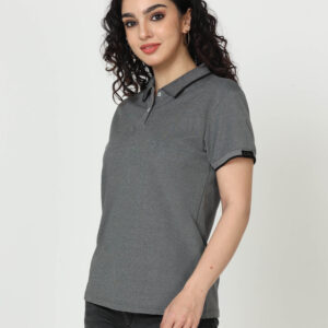 Charm Polo With Tipping – Women – Grey Melange