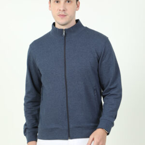 Rare Rabbit High Neck Zipper Sweatshirt | Navy Melange