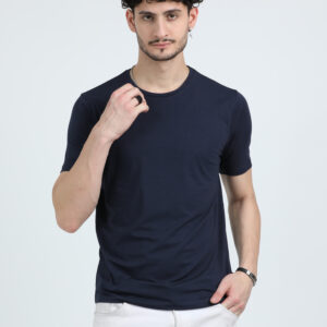 Rare Rabbit Signature Round Neck | Navy Blue