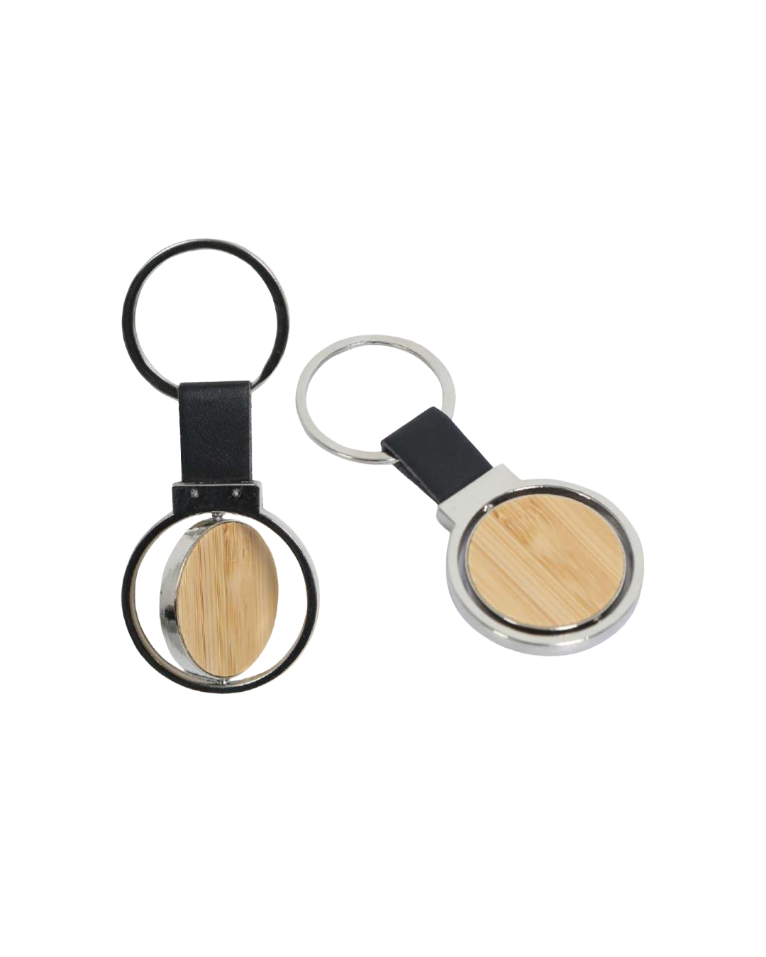 Bamboo Revolving Metal Keychain