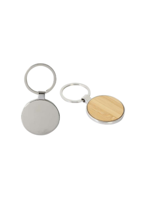 Bamboo Round Metal Keychain